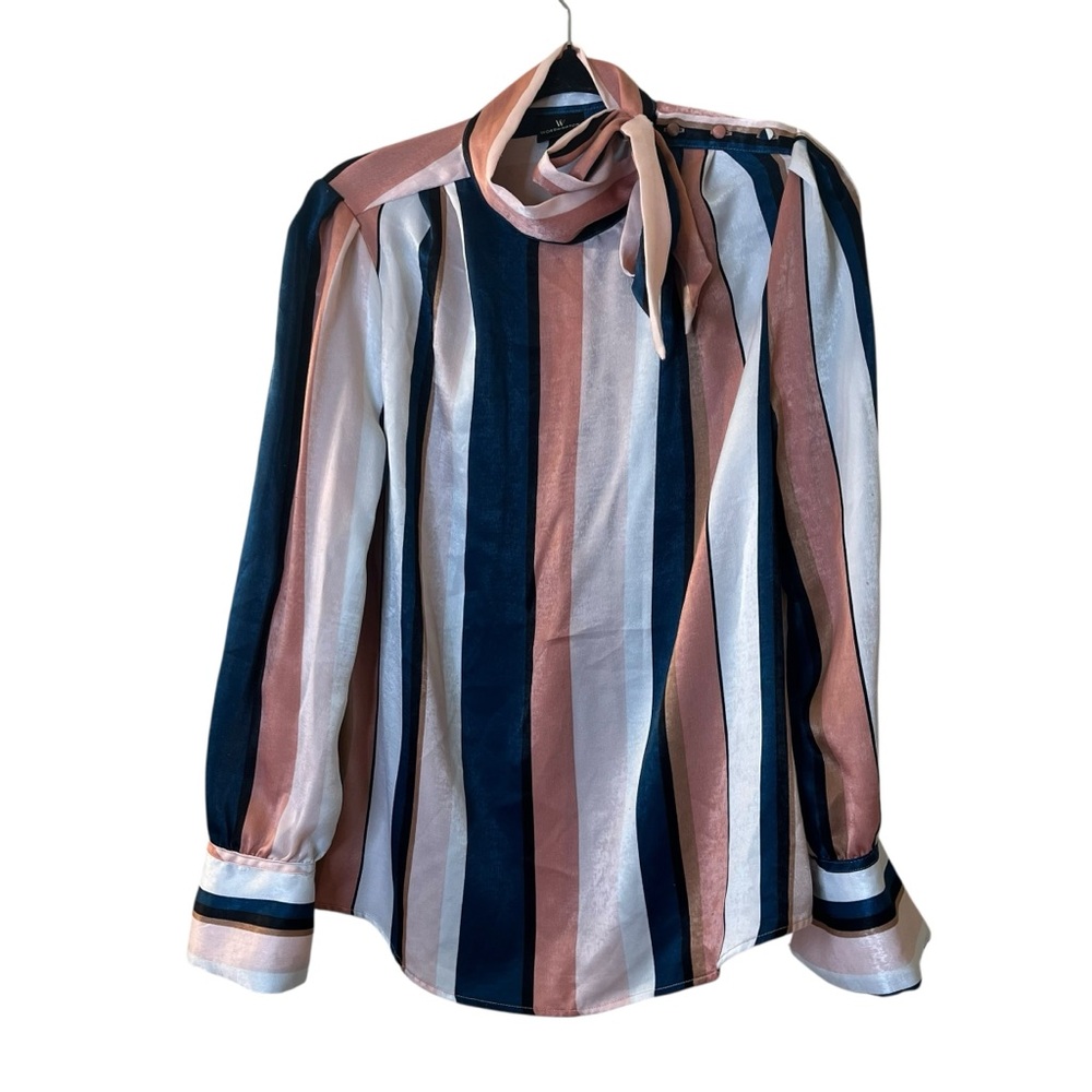 🎉Worthington Neck-tie Striped Blouse Sz M